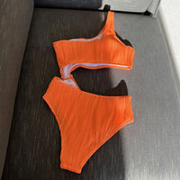 New Asymmetric Cut Out Wrinkled One Piece Swimsuit Women Swimwear Female One Shoulder Padded Bather Bathing Suit Swim Lady V4100
