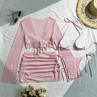 2026 Long Sleeve With Skirt Halter Bikini Women Swimwear Female Swimsuit Four-pieces Bikini set Bather Bathing Suit Swim V6358