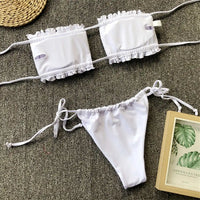 Sexy Leopard Bandeau Brazilian Bikini Swimsuit Female Swimwear Women Two-Pieces Bikini Set Pleated Bather Bathing Suit V1242L
