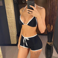 New Sexy Splicing Halter Bikini Female Swimsuit Women Swimwear Two-Pieces Bikini Set Beach Shorts Bather Bathing Suit Swim V5226