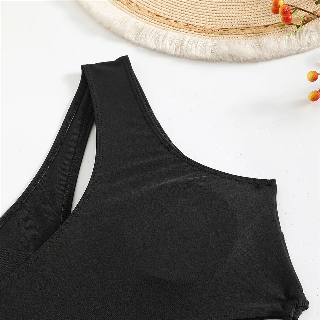 Cut Out Asymmetric One Shoulder One Piece Swimsuit Women Swimwear Female Monokini High Leg Cut Bather Bathing Suit Swim V6254