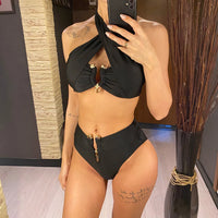 2026 Halter Cut Out High Waist Bikini Female Swimsuit Women Swimwear Two-Pieces Bikini Set Padded Bather Bathing Suit Swim V6256