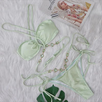 Sexy Diamond Rhinestones Wrap Around Bikini Female Swimsuit Women Swimwear Two-Pieces Bikini Set Bather Bathing Suit Swim V5167