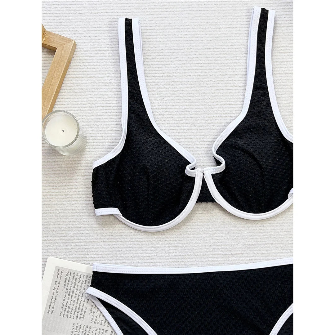 Sexy Splicing Underwired High Leg Cut Bikini Female Swimsuit Two-Pieces Bikini Set Women Swimwear Bather Bathing Suit Swim V6803