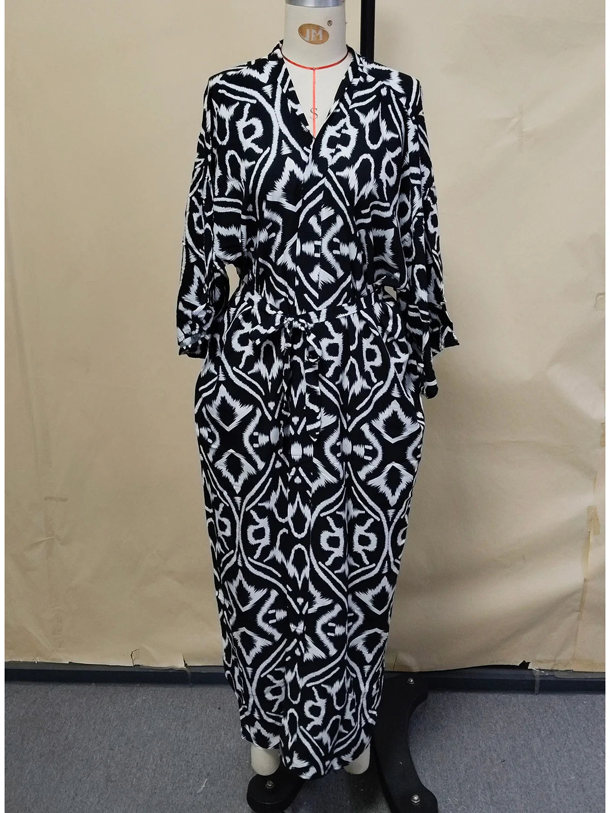Printed Long Sleeve With Belt V Neck Beach Dress Beach Wear Beachwear Beach Cover Up Cover-upsWomen sunscreen clothing V6174