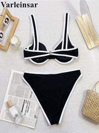 Sexy Splicing Underwired High Leg Cut Bikini Female Swimsuit Two-Pieces Bikini Set Women Swimwear Bather Bathing Suit Swim V6803