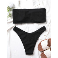 Bandeau Wrinkled Crinkled Bikini Female Swimsuit Women Swimwear Two-Pieces Bikini Set High Cut Bather Bathing Suit Swim V3314