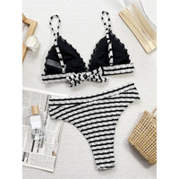 Sexy Black White Striped High Waist Bikini Female Swimsuit Women Swimwear Two-Pieces Bikini Set Bather Bathing Suit Swim V5830