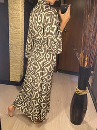 Printed Long Sleeve With Belt V Neck Beach Dress Beach Wear Beachwear Beach Cover Up Cover-upsWomen sunscreen clothing V6174