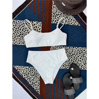 Pearls Ribbed High Waist Bikini Female Swimsuit Women Swimwear Two-Pieces Bikini Set Padded Bather Bathing Suit Swim Lady V4352