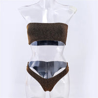 Glitter Sparkling Strapless Bikini Female Swimsuit Women Swimwear Two-Pieces Bikini Set Bandeau Bather Bathing Suit Swim V2236