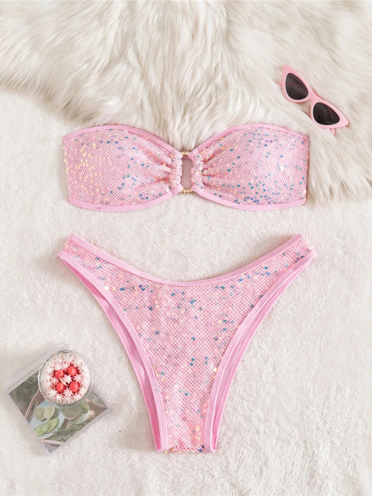 5 Colors Sequins Shiny Bling Women Swimwear Bandeau Bikini Female Swimsuit Two-Pieces Bikini Set Bather Bathing Suit Swim V7311