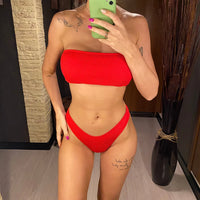Bandeau Wrinkled Crinkled Bikini Female Swimsuit Women Swimwear Two-Pieces Bikini Set High Cut Bather Bathing Suit Swim V3314