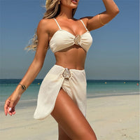 With Skirt High Leg Cut Brazilian Bikini Women Swimwear Female Swimsuit Three-pieces Bikini set Bather Bathing Suit Swim V6741