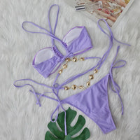 Sexy Diamond Rhinestones Wrap Around Bikini Female Swimsuit Women Swimwear Two-Pieces Bikini Set Bather Bathing Suit Swim V5167