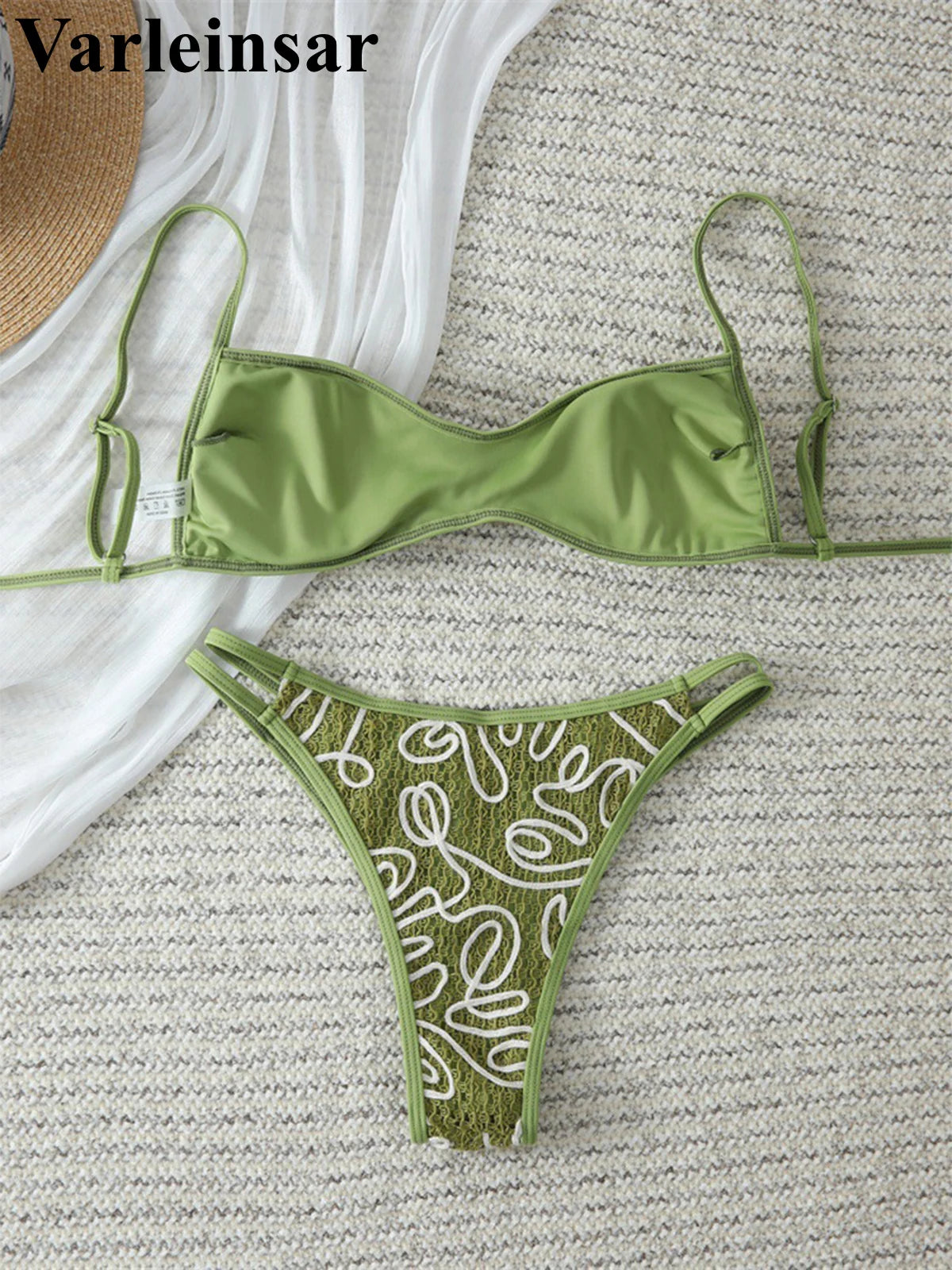S - XL Green Printed Brazilian Bikini Women Swimwear Female Swimsuit Two-Pieces Bikini Set Padded Bather Bathing Suit Swim V8081
