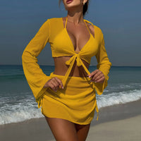 2026 Long Sleeve With Skirt Halter Bikini Women Swimwear Female Swimsuit Four-pieces Bikini set Bather Bathing Suit Swim V6358