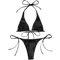 Sexy 13 Colors Halter Satin Brazilian Bikini Women Swimwear Female Swimsuit Two-Pieces Bikini Set Bather Bathing Suit Swim V4966