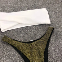 New Sexy Bandeau Shiny Glitter Bikini Women Swimwear Female Swimsuit Two-Pieces Bikini Set Bather Bathing Suit Swim Lady V1109