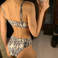 NEW Leopard Swimsuit High Waist Bikini Women Swimwear Two-Pieces Bikini Set Bather Snake Printed Bathing Suit Swim Wear V1712