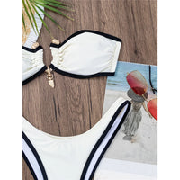 Bandeau Splicing Metal Ring Brazilian Bikini Women Swimwear Female Swimsuit Two-Pieces Bikini Set Bather Bathing Suit Swim V5651