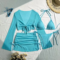 2026 Long Sleeve With Skirt Halter Bikini Women Swimwear Female Swimsuit Four-pieces Bikini set Bather Bathing Suit Swim V6358