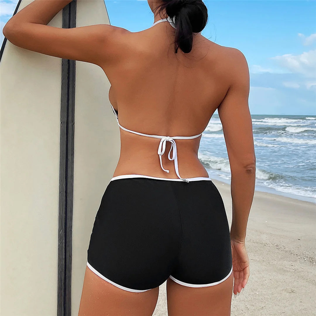 New Sexy Splicing Halter Bikini Female Swimsuit Women Swimwear Two-Pieces Bikini Set Beach Shorts Bather Bathing Suit Swim V5226