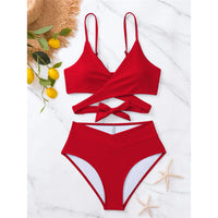 S - XL New 7 Colors V Neck High Waist Bikini Female Swimsuit Women Swimwear Two-Pieces Bikini Set Bather Bathing Suit Swim V5006