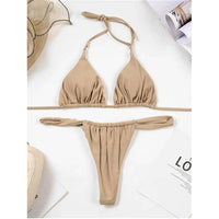 Sexy Wrinkled High Cut Thong Bikini Women Swimwear Female Swimsuit Two-Pieces Bikini Set Bather Bathing Suit Swim Lady V4010C