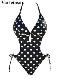 S - XL Polka Dots Halter High Leg Cut One Piece Swimsuit Women Swimwear Female Backless Monokini Bather Bathing Suit Swim V7539