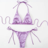 Sexy 13 Colors Halter Satin Brazilian Bikini Women Swimwear Female Swimsuit Two-Pieces Bikini Set Bather Bathing Suit Swim V4966