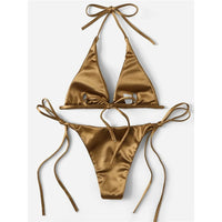 Sexy 13 Colors Halter Satin Brazilian Bikini Women Swimwear Female Swimsuit Two-Pieces Bikini Set Bather Bathing Suit Swim V4966