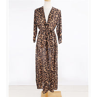 New Sexy Leopard Printed Beach Cover Up Chiffon Cover-ups Swimwear Beach Wear Summer Beachwear Female Women Long Dress V3219