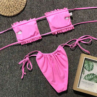 Sexy Leopard Bandeau Brazilian Bikini Swimsuit Female Swimwear Women Two-Pieces Bikini Set Pleated Bather Bathing Suit V1242L