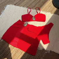 With Skirt High Leg Cut Brazilian Bikini Women Swimwear Female Swimsuit Three-pieces Bikini set Bather Bathing Suit Swim V6741