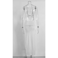 Sexy Knit Halter V Neck Slit Beach Maxi Dress For Women 2026 Chic Cut Out Backless Party Dresses Party Swimwear Cover Up V6164