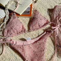 3PCS With Hollow Out Skirt Halter Bikini Female Swimsuit Women Swimwear Three-Pieces Bikini Set Bather Bathing Suit Swim V6451