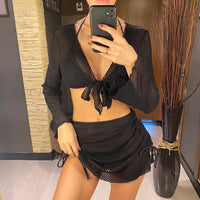 2026 Long Sleeve With Skirt Halter Bikini Women Swimwear Female Swimsuit Four-pieces Bikini set Bather Bathing Suit Swim V6358