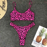New S - XL Sexy Hot Pink Leopard Bikini Women Swimwear Female Swimsuit Two-piece Bikini set Bather Bathing Suit Swim Lady V871P