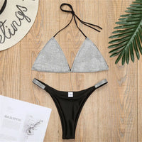 Luxury Shiny Bling Rhinestone Bikini Female Swimsuit Women Swimwear Two-Pieces Bikini Set Halter Bather Bathing Suit Swim V2049
