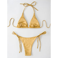 Sexy 13 Colors Halter Satin Brazilian Bikini Women Swimwear Female Swimsuit Two-Pieces Bikini Set Bather Bathing Suit Swim V4966