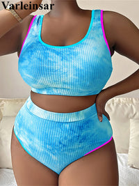 0XL - 4XL New Tie Dye Bikini Large Size Swimwear Plus Size Women Swimsuit Female Two-Pieces Bikini Set Bather Bathing Suit V5948