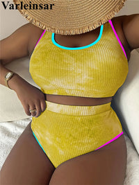 0XL - 4XL New Tie Dye Bikini Large Size Swimwear Plus Size Women Swimsuit Female Two-Pieces Bikini Set Bather Bathing Suit V5948