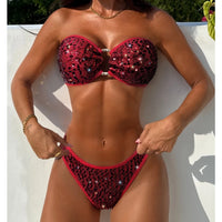 5 Colors Sequins Shiny Bling Women Swimwear Bandeau Bikini Female Swimsuit Two-Pieces Bikini Set Bather Bathing Suit Swim V7311