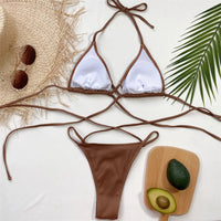 New Sexy Halter Ribbed Bikini Women Swimwear Female Swimsuit Two-Pieces Bikini Set Wrap Around Bather Bathing Suit Swim V2956