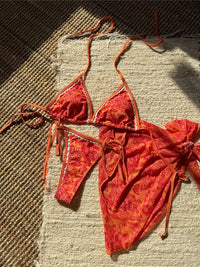 With Sarong Printed Halter Bikini Women Swimwear Female Swimsuit Three-Pieces Bikini Set Padded Bather Bathing Suit Swim V6966