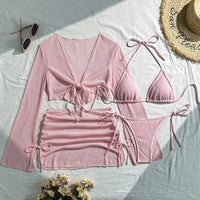 2026 Long Sleeve With Skirt Halter Bikini Women Swimwear Female Swimsuit Four-pieces Bikini set Bather Bathing Suit Swim V6358