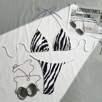 XS - L Zebra Halter Mini Thong Bikini Women Swimwear Female Swimsuit Two-Pieces Bikini Set Padded Bather Bathing Suit Swim V6759