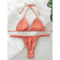 Sexy Wrinkled High Cut Thong Bikini Women Swimwear Female Swimsuit Two-Pieces Bikini Set Bather Bathing Suit Swim Lady V4010C