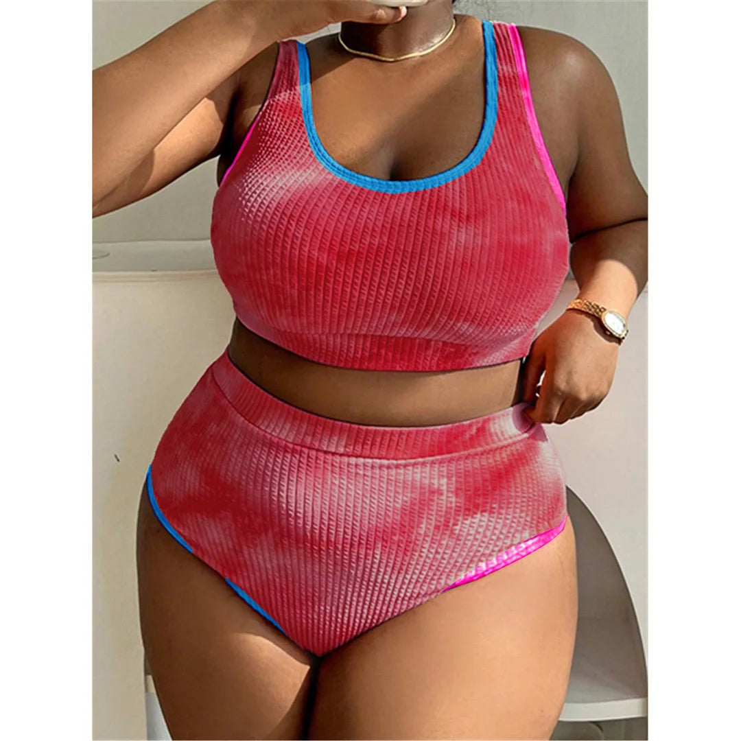 0XL - 4XL New Tie Dye Bikini Large Size Swimwear Plus Size Women Swimsuit Female Two-Pieces Bikini Set Bather Bathing Suit V5948